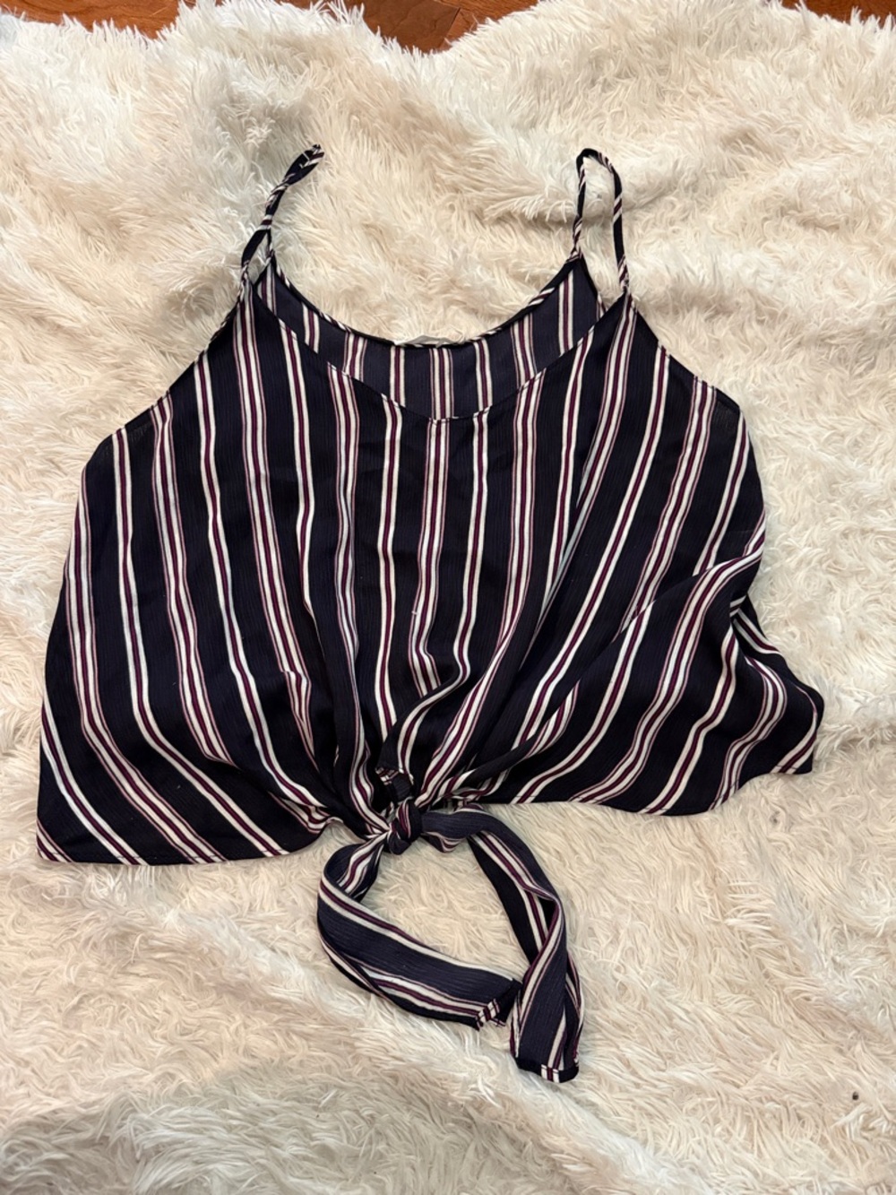 Striped Tie-Front Lush Crop Tank Top -  L